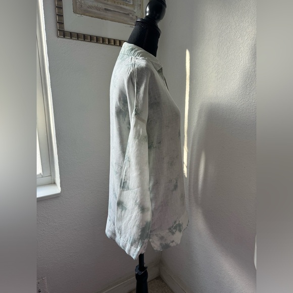 Rachel Zoe Tie Dye Mint & Ivory Linen Blouse - Picture 14 of 16